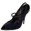 Oscar De La Renta Navy Blue/Black Suede And Patent Leather Fedra T Strap Pumps Size 39.5 For Women -Oscar de la Renta Sales Shop luxury women oscar de la rentaslug used shoes p397955 004