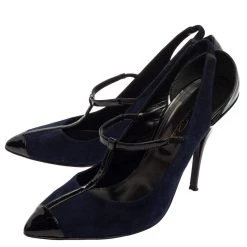Oscar De La Renta Navy Blue/Black Suede And Patent Leather Fedra T Strap Pumps Size 39.5 For Women -Oscar de la Renta Sales Shop luxury women oscar de la rentaslug used shoes p397955 006