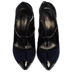 Oscar De La Renta Navy Blue/Black Suede And Patent Leather Fedra T Strap Pumps Size 39.5 For Women -Oscar de la Renta Sales Shop luxury women oscar de la rentaslug used shoes p397955 007