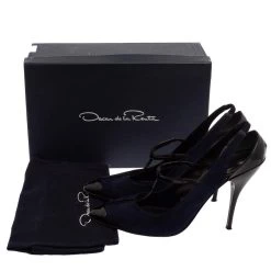 Oscar De La Renta Navy Blue/Black Suede And Patent Leather Fedra T Strap Pumps Size 39.5 For Women -Oscar de la Renta Sales Shop luxury women oscar de la rentaslug used shoes p397955 008