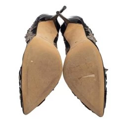 Oscar De La Renta Black Patent Leather And Mesh Alyssa Embellished Pointed Toe Pumps Size 38 For Women -Oscar de la Renta Sales Shop luxury women oscar de la rentaslug used shoes p398571 002