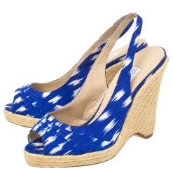 Oscar De La Renta Blue/White Fabric Espadrille Platform Wedge Open Toe Sandals Size 40 For Women -Oscar de la Renta Sales Shop luxury women oscar de la rentaslug used shoes p401998 007