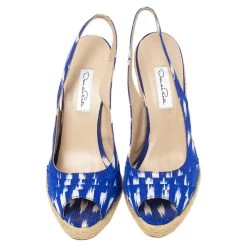 Oscar De La Renta Blue/White Fabric Espadrille Platform Wedge Open Toe Sandals Size 40 For Women -Oscar de la Renta Sales Shop luxury women oscar de la rentaslug used shoes p401998 008