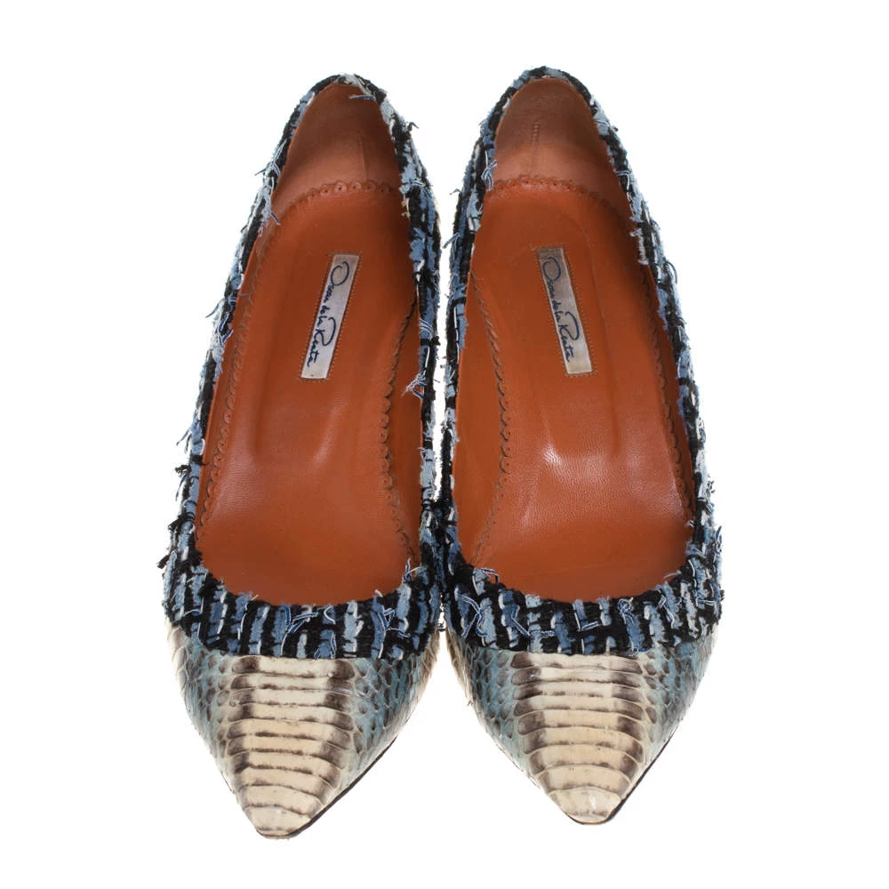 Oscar De La Renta Multicolor Python Embossed Leather And Fabric Pointed Toe Pumps Size 39.5 For Women 5 Oscar De La Renta Multicolor Python Embossed Leather And Fabric Pointed Toe Pumps Size 39.5 For Women - Image 3