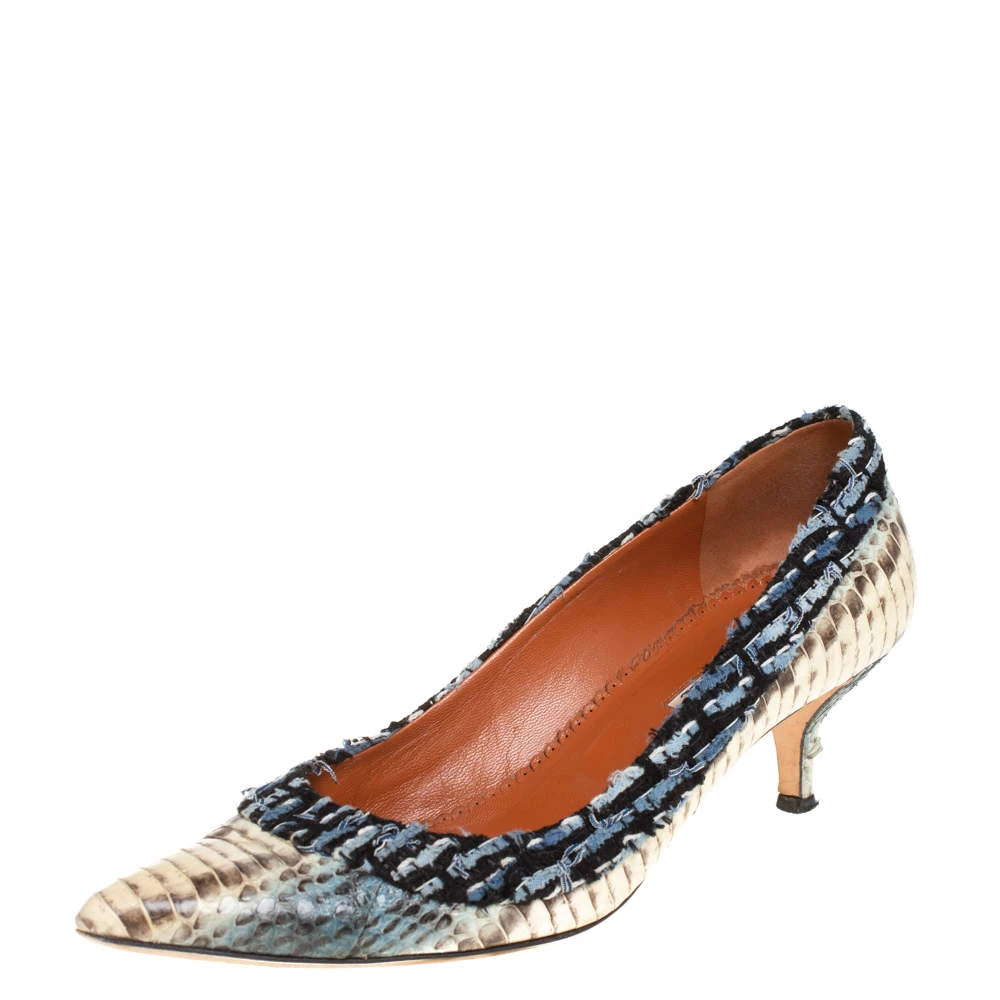 Oscar De La Renta Multicolor Python Embossed Leather And Fabric Pointed Toe Pumps Size 39.5 For Women 3 Oscar De La Renta Multicolor Python Embossed Leather And Fabric Pointed Toe Pumps Size 39.5 For Women