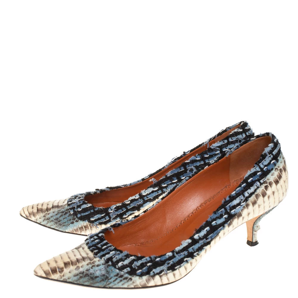 Oscar De La Renta Multicolor Python Embossed Leather And Fabric Pointed Toe Pumps Size 39.5 For Women 6 Oscar De La Renta Multicolor Python Embossed Leather And Fabric Pointed Toe Pumps Size 39.5 For Women - Image 4