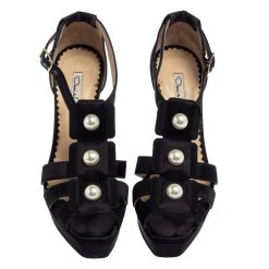 Oscar De La Renta Black Satin Pearl Sandals Size 37 For Women -Oscar de la Renta Sales Shop luxury women oscar de la rentaslug used shoes p404918 005