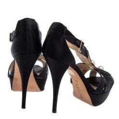 Oscar De La Renta Black Satin Pearl Sandals Size 37 For Women -Oscar de la Renta Sales Shop luxury women oscar de la rentaslug used shoes p404918 006