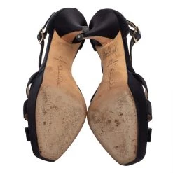 Oscar De La Renta Black Satin Pearl Sandals Size 37 For Women -Oscar de la Renta Sales Shop luxury women oscar de la rentaslug used shoes p404918 007