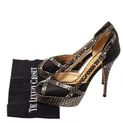 Oscar De La Renta Multicolor Raffia And Python Leather Peep Toe Platform Pumps Size 37 For Women -Oscar de la Renta Sales Shop luxury women oscar de la rentaslug used shoes p405624 001