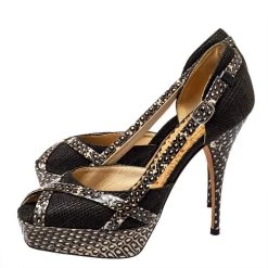 Oscar De La Renta Multicolor Raffia And Python Leather Peep Toe Platform Pumps Size 37 For Women -Oscar de la Renta Sales Shop luxury women oscar de la rentaslug used shoes p405624 002