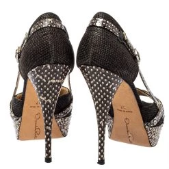 Oscar De La Renta Multicolor Raffia And Python Leather Peep Toe Platform Pumps Size 37 For Women -Oscar de la Renta Sales Shop luxury women oscar de la rentaslug used shoes p405624 003