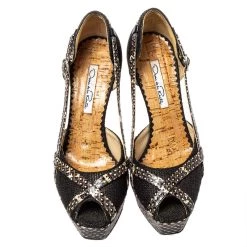 Oscar De La Renta Multicolor Raffia And Python Leather Peep Toe Platform Pumps Size 37 For Women -Oscar de la Renta Sales Shop luxury women oscar de la rentaslug used shoes p405624 004