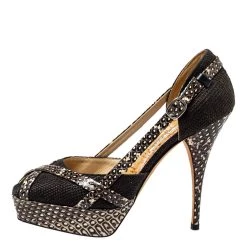 Oscar De La Renta Multicolor Raffia And Python Leather Peep Toe Platform Pumps Size 37 For Women -Oscar de la Renta Sales Shop luxury women oscar de la rentaslug used shoes p405624 007