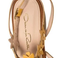 Oscar De La Renta Yellow Floral Jenisa Ankle Strap Flat Sandals Size 39.5 For Women -Oscar de la Renta Sales Shop luxury women oscar de la rentaslug used shoes p411269 002