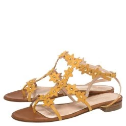 Oscar De La Renta Yellow Floral Jenisa Ankle Strap Flat Sandals Size 39.5 For Women -Oscar de la Renta Sales Shop luxury women oscar de la rentaslug used shoes p411269 004