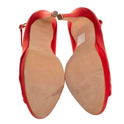 Oscar De La Renta Red Satin Crystal Embellished Peep Toe Ankle Strap Pumps Size 40 For Women -Oscar de la Renta Sales Shop luxury women oscar de la rentaslug used shoes p412482 004