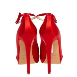 Oscar De La Renta Red Satin Crystal Embellished Peep Toe Ankle Strap Pumps Size 40 For Women -Oscar de la Renta Sales Shop luxury women oscar de la rentaslug used shoes p412482 008