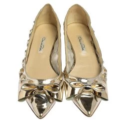 Oscar De La Renta Metallic Gold Patent Leather Bow Ballet Flats Size 39.5 For Women -Oscar de la Renta Sales Shop luxury women oscar de la rentaslug used shoes p428449 002