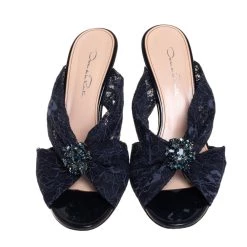 Oscar De La Renta Blue Lace Glen Embellished Sandals Size 38.5 For Women -Oscar de la Renta Sales Shop luxury women oscar de la rentaslug used shoes p441246 003