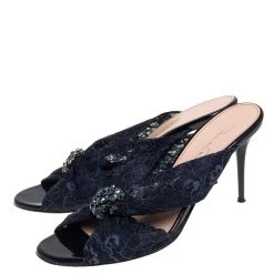 Oscar De La Renta Blue Lace Glen Embellished Sandals Size 38.5 For Women -Oscar de la Renta Sales Shop luxury women oscar de la rentaslug used shoes p441246 007