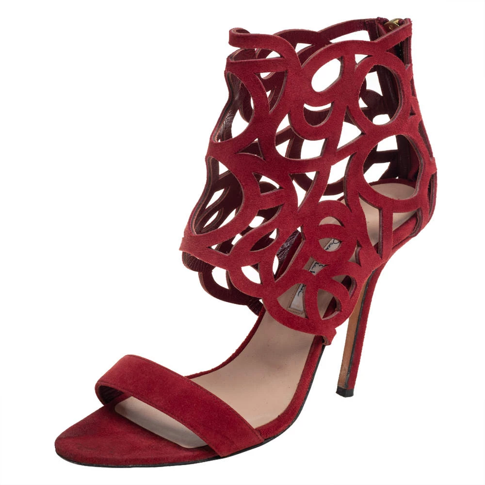 Oscar De La Renta Red Suede Cage Sandals Size 38.5 For Women 3 Oscar De La Renta Red Suede Cage Sandals Size 38.5 For Women