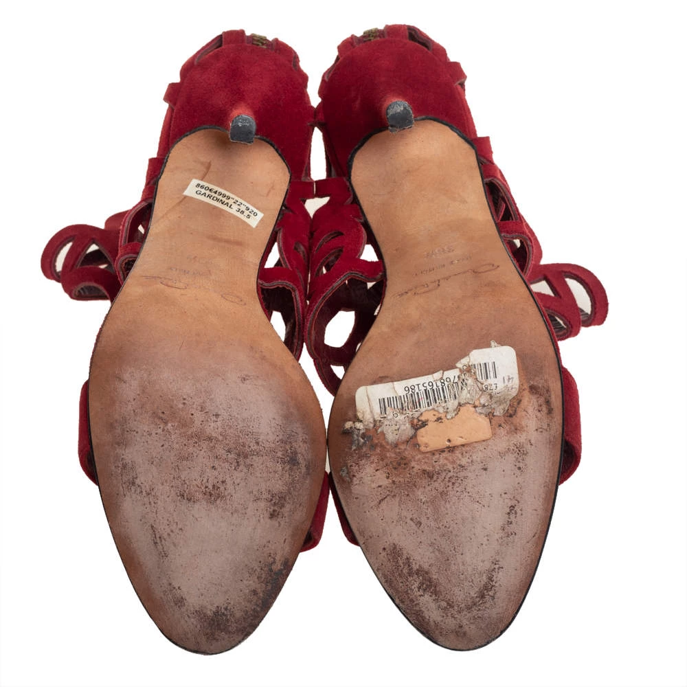 Oscar De La Renta Red Suede Cage Sandals Size 38.5 For Women 8 Oscar De La Renta Red Suede Cage Sandals Size 38.5 For Women - Image 6