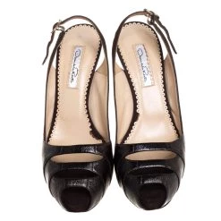 Oscar De La Renta Brown Suede And Leather Slingback Sandals Size 39 For Women -Oscar de la Renta Sales Shop luxury women oscar de la rentaslug used shoes p454363 002