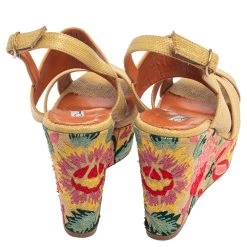 Oscar De La Renta Beige Fabric Wedge Sandals Size 38 For Women -Oscar de la Renta Sales Shop luxury women oscar de la rentaslug used shoes p458921 005