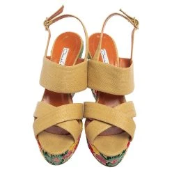 Oscar De La Renta Beige Fabric Wedge Sandals Size 38 For Women -Oscar de la Renta Sales Shop luxury women oscar de la rentaslug used shoes p458921 006
