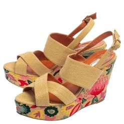 Oscar De La Renta Beige Fabric Wedge Sandals Size 38 For Women -Oscar de la Renta Sales Shop luxury women oscar de la rentaslug used shoes p458921 007