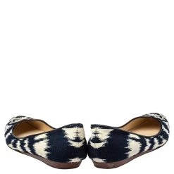 Oscar De La Renta Navy Blue/White Printed Canvas Embellished Ballets Flats Size 38.5 For Women -Oscar de la Renta Sales Shop luxury women oscar de la rentaslug used shoes p461785 002