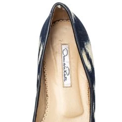 Oscar De La Renta Navy Blue/White Printed Canvas Embellished Ballets Flats Size 38.5 For Women -Oscar de la Renta Sales Shop luxury women oscar de la rentaslug used shoes p461785 005