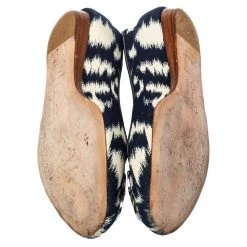 Oscar De La Renta Navy Blue/White Printed Canvas Embellished Ballets Flats Size 38.5 For Women -Oscar de la Renta Sales Shop luxury women oscar de la rentaslug used shoes p461785 006