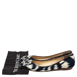 Oscar De La Renta Navy Blue/White Printed Canvas Embellished Ballets Flats Size 38.5 For Women -Oscar de la Renta Sales Shop luxury women oscar de la rentaslug used shoes p461785 008