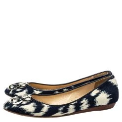 Oscar De La Renta Navy Blue/White Printed Canvas Embellished Ballets Flats Size 38.5 For Women -Oscar de la Renta Sales Shop luxury women oscar de la rentaslug used shoes p461785 009