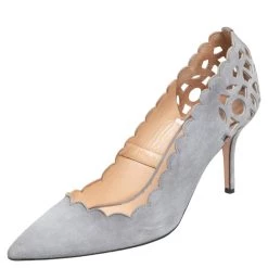 Oscar De La Renta Grey Suede Pointed Toe Cut Out Pumps Size 40 For Women