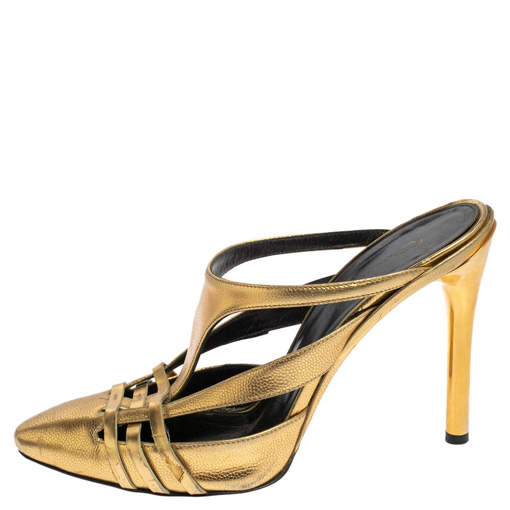Oscar De La Renta Metallic Gold Leather Carmen Mule Sandals Size 39 For Women 4 Oscar De La Renta Metallic Gold Leather Carmen Mule Sandals Size 39 For Women - Image 2