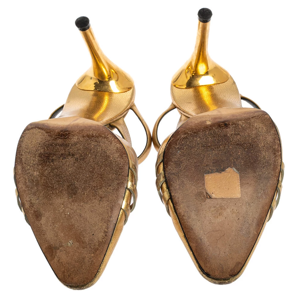 Oscar De La Renta Metallic Gold Leather Carmen Mule Sandals Size 39 For Women 8 Oscar De La Renta Metallic Gold Leather Carmen Mule Sandals Size 39 For Women - Image 6