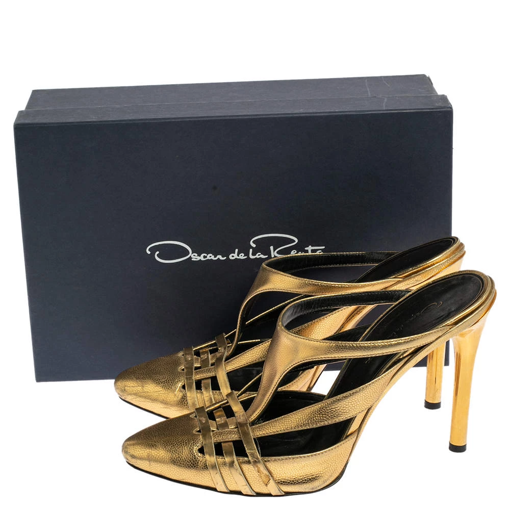 Oscar De La Renta Metallic Gold Leather Carmen Mule Sandals Size 39 For Women 10 Oscar De La Renta Metallic Gold Leather Carmen Mule Sandals Size 39 For Women - Image 8