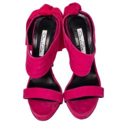 Oscar De La Renta Pink Suede Sandy Bow Detail Sandals Size 38.5 For Women -Oscar de la Renta Sales Shop luxury women oscar de la rentaslug used shoes p475146 003
