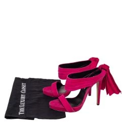 Oscar De La Renta Pink Suede Sandy Bow Detail Sandals Size 38.5 For Women -Oscar de la Renta Sales Shop luxury women oscar de la rentaslug used shoes p475146 006