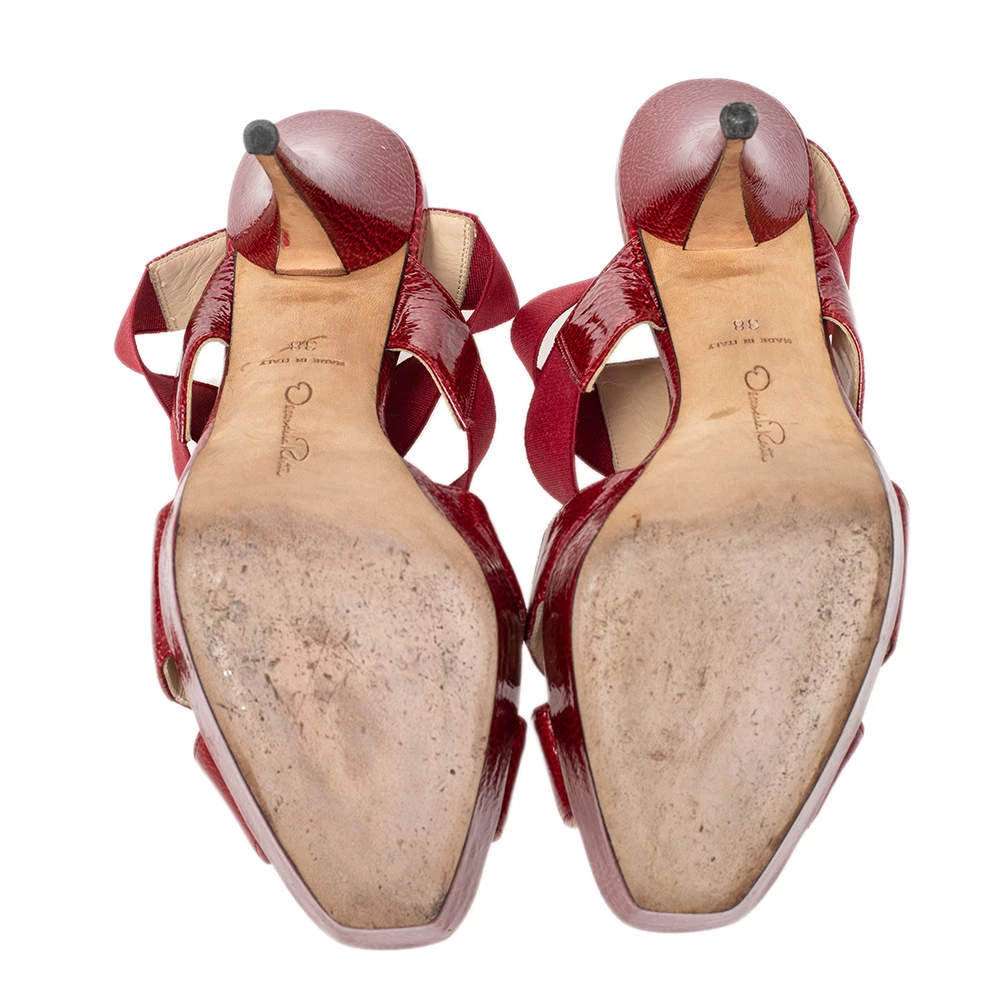 Oscar De La Renta Red Patent Leather And Elastic Cage Platform Sandals Size 38 For Women 8 Oscar De La Renta Red Patent Leather And Elastic Cage Platform Sandals Size 38 For Women - Image 6