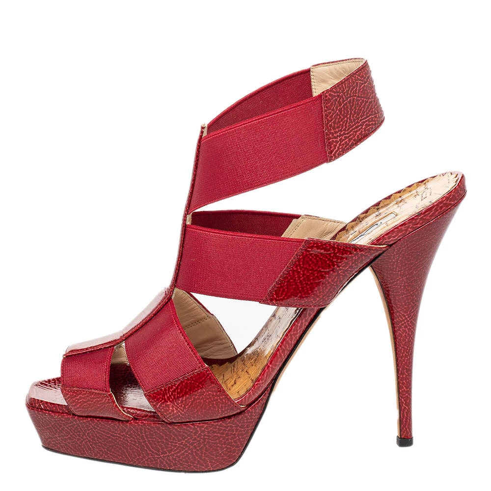Oscar De La Renta Red Patent Leather And Elastic Cage Platform Sandals Size 38 For Women 4 Oscar De La Renta Red Patent Leather And Elastic Cage Platform Sandals Size 38 For Women - Image 2