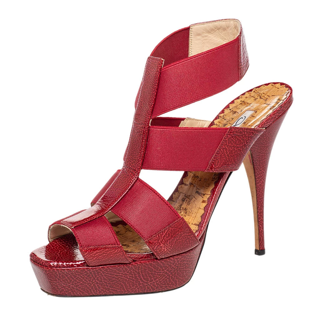 Oscar De La Renta Red Patent Leather And Elastic Cage Platform Sandals Size 38 For Women 3 Oscar De La Renta Red Patent Leather And Elastic Cage Platform Sandals Size 38 For Women