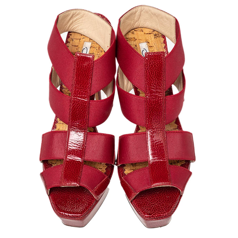 Oscar De La Renta Red Patent Leather And Elastic Cage Platform Sandals Size 38 For Women 5 Oscar De La Renta Red Patent Leather And Elastic Cage Platform Sandals Size 38 For Women - Image 3