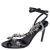 Oscar De La Renta Black Patent Leather Star Embellished Sandals Size 36 For Women