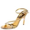 Oscar De La Renta Gold Leather Knotted Ankle Strap Open Toe Sandals Size 36 For Women
