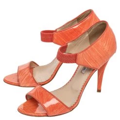 Oscar De La Renta Orange Patent Leather Ankle Strap Sandals Size 38 For Women -Oscar de la Renta Sales Shop luxury women oscar de la rentaslug used shoes p483781 004