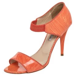 Oscar De La Renta Orange Patent Leather Ankle Strap Sandals Size 38 For Women